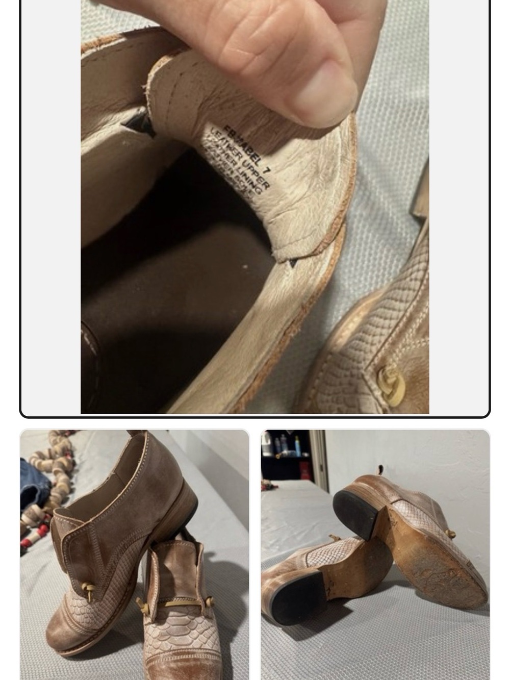 Women's Taupe Textured Leather Slip-On Loafers with Gold Accent